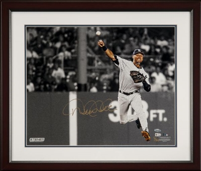 Derek Jeter Limited Edition 1/50 Signed and Framed “Jump Throw” 16 x 20 Photo - MLB and Steiner Authenticated